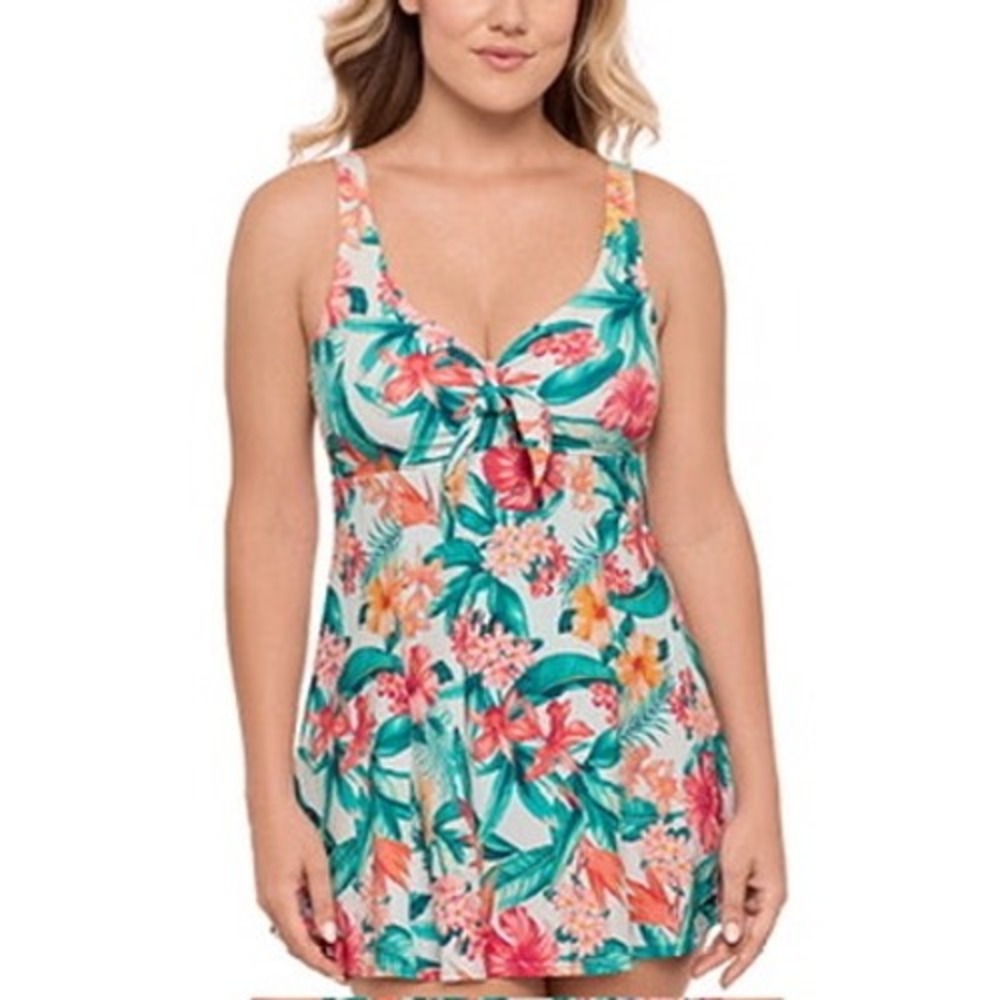 NWT Swim Solutions‎ Swim Dress Womens White Multi Floral Tropical 10 $109